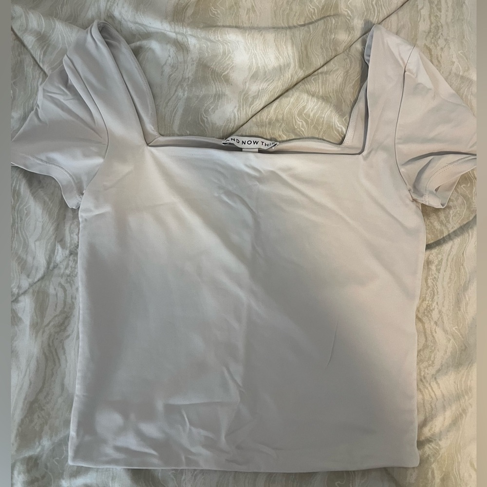Elegant Square Neck Blouse - Light Gray